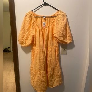 Women’s Midi sleeved Orange Dress with Pockets